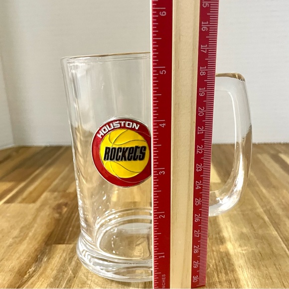 Vintage Houston Rockets Clear Glass Handled Mug 5 1/4” Tall Round Medallion Logo - Picture 6 of 8